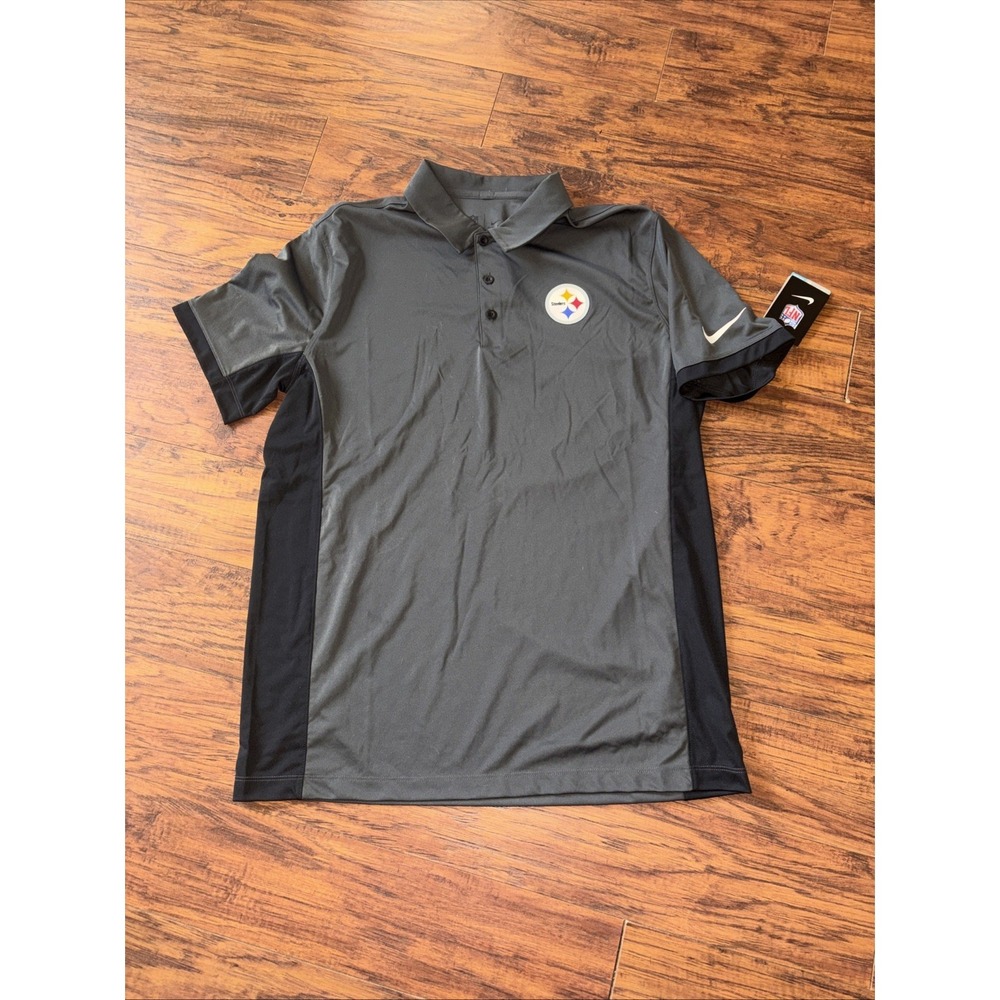 Nike Dri-Fit NFL Pittsburgh Steelers Polo Shirt Men Large Gray Football Team